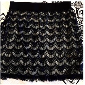 Free People Black & Nude Lace Mini Skirt